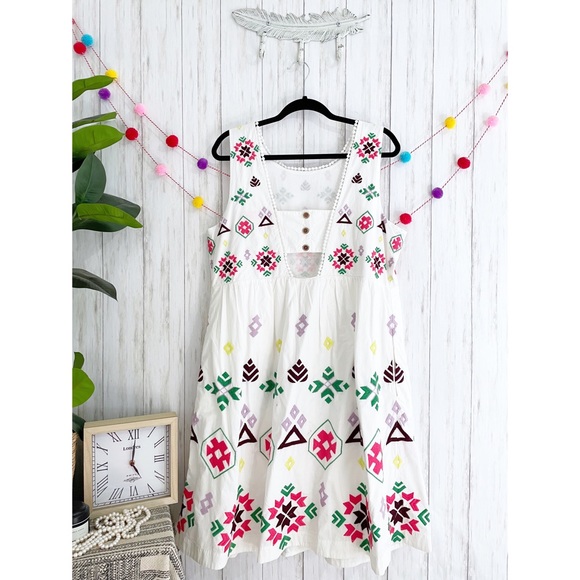Anthropologie Sleeveless Abstract Embroidered Cutout Dress XL - Picture 5 of 9